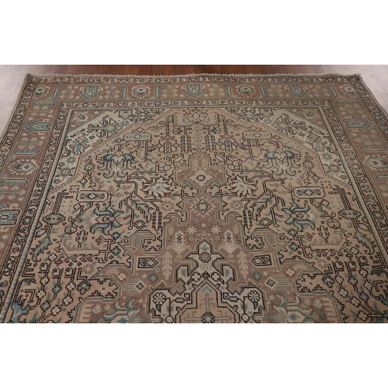 Geometric Peach Tabriz Persian Vintage Rug Hand-Knotted Wool Carpet - 6'4"x 9'5"