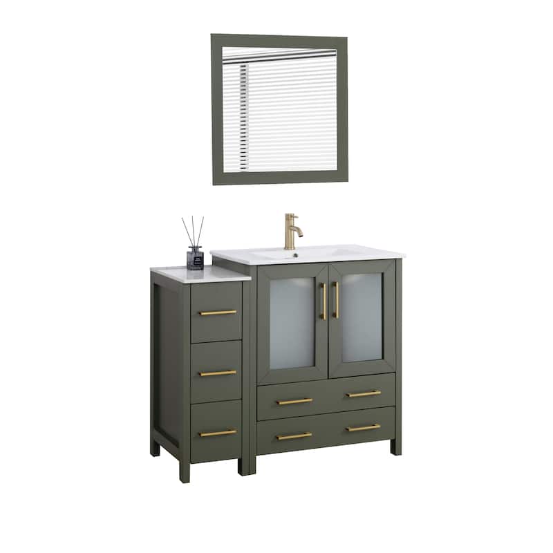 Vanity Art 42 Inch Single Sink Bathroom Vanity Set 5 Dove-Tailed Drawers 1 Cabinets 1 Shelf, Soft-Closing Doors with Free Mirror