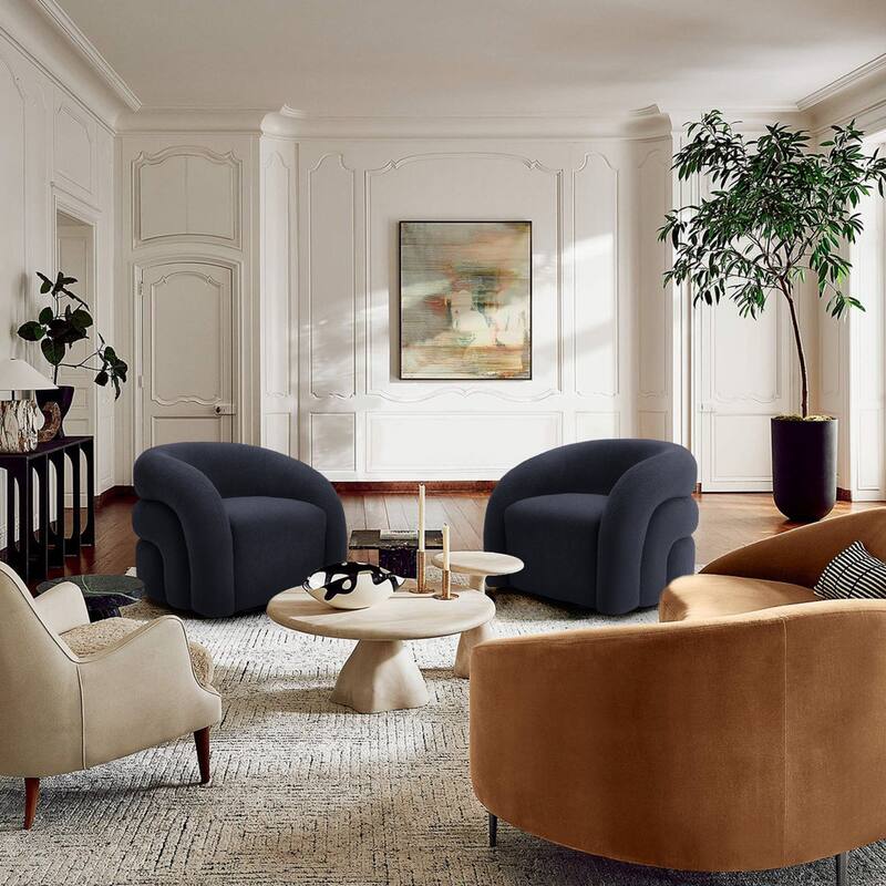 Set of 2 Boucle Upholstered Swivel Accent Barrel Chairs