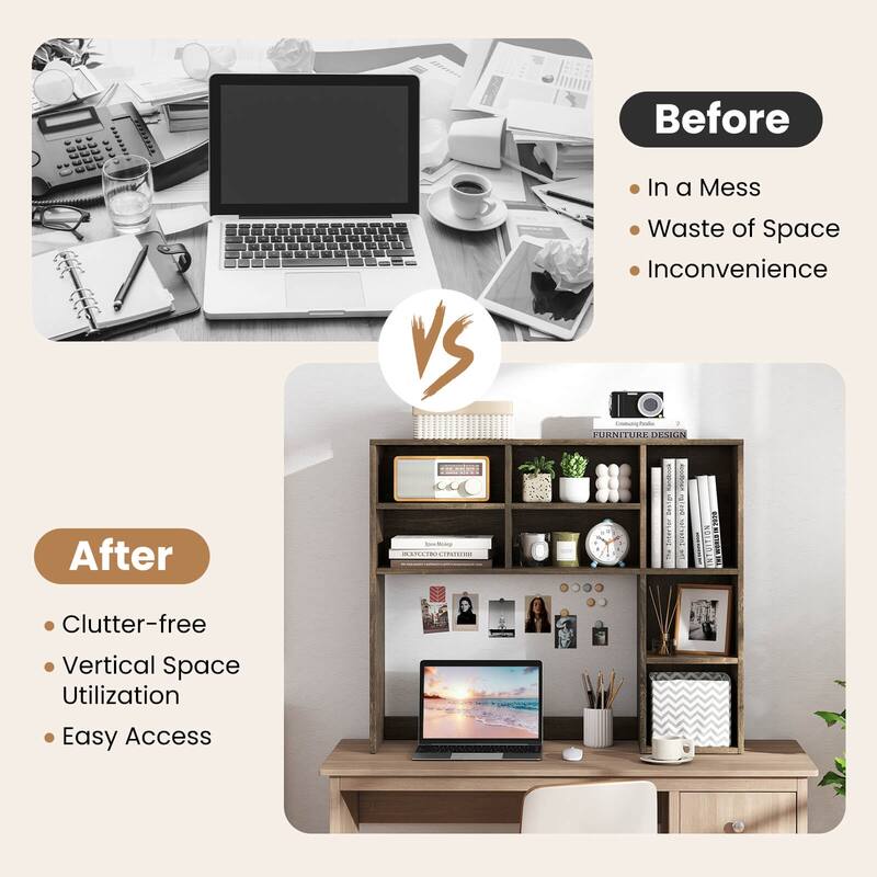 Costway Desktop Bookshelf Desk Storage Hutch with 7 Open Cubbies & 3 - See Details