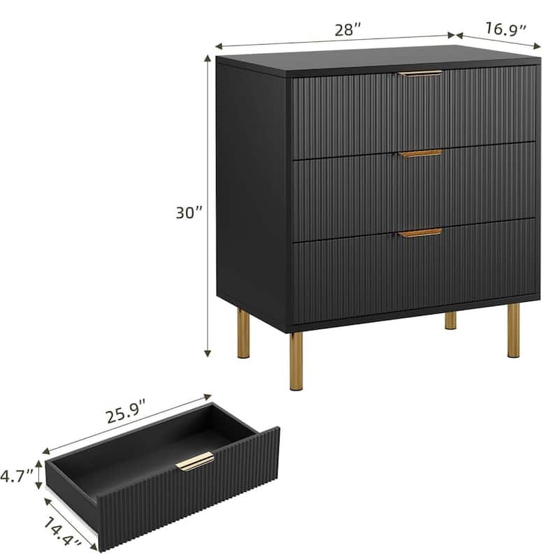 Modern Design 3 Drawer Dresser, Storage Nightstand for Bedroom, Living Room, Closet, Hallway