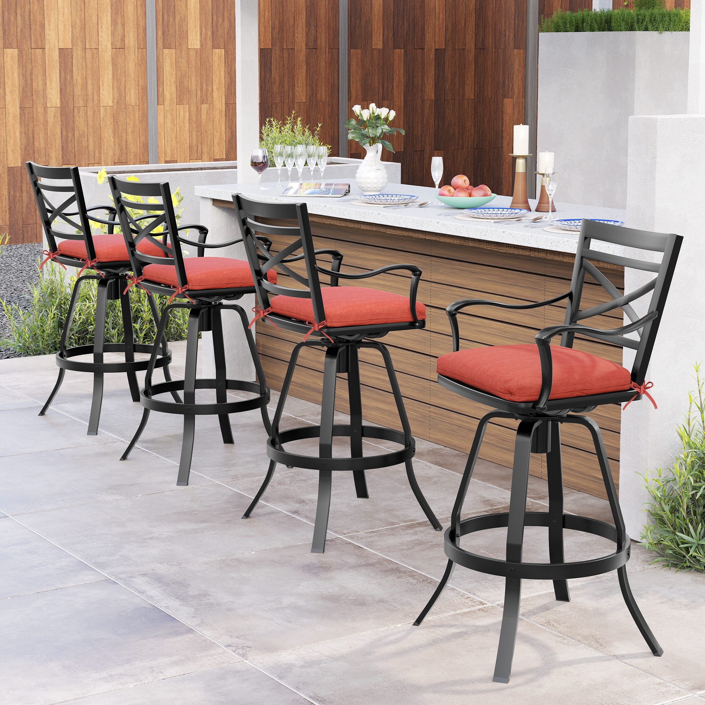 Outdoor Patio Bar Stools Swivel Bar Chair with Sunbrella Cushion