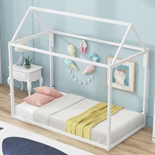 Twin Metal House Shape Platform Bed with House-Shaped Design