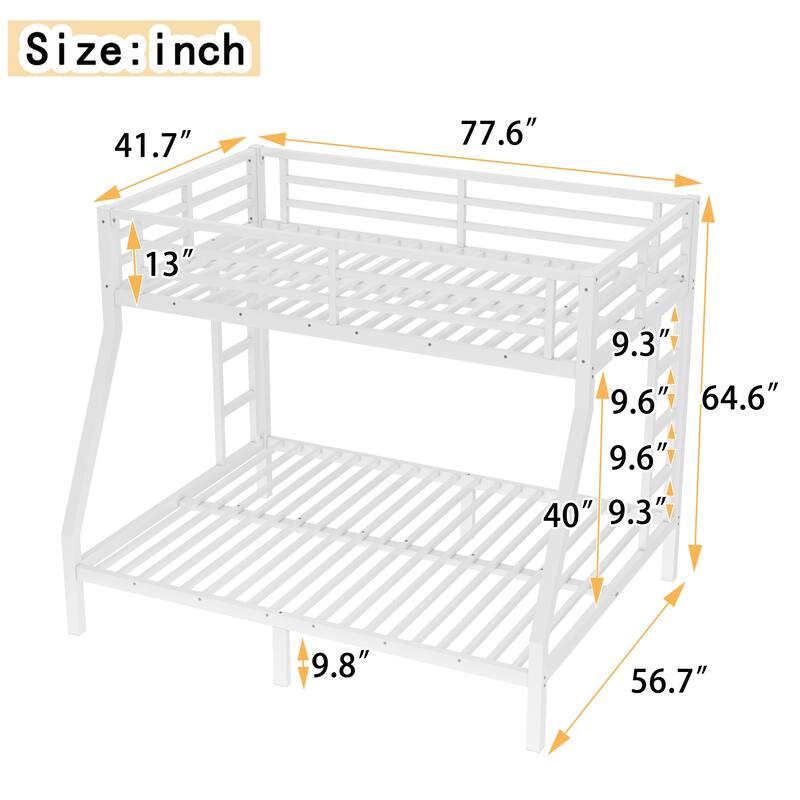 Metal Bunk Bed Frame with Safety Guardrail, Heavy Duty Metal Slat Support, Noise Free