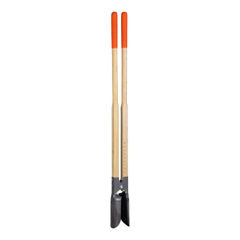 Black and Natural Wood Handle Post Hole Digger with 50Mn Steel Blade Clamping and Scale Markings - Length: 57.48 inch - Black-Natural