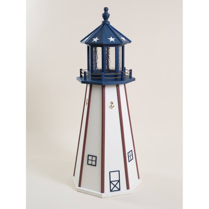 Poly Lighthouse with Solar Light - 4 Foot - Patriotic