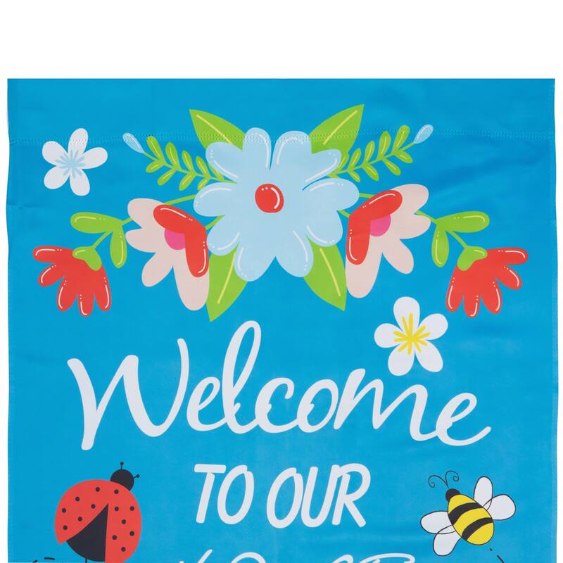 Welcome to Our Home Blue Floral Outdoor House Flag 28" x 40"