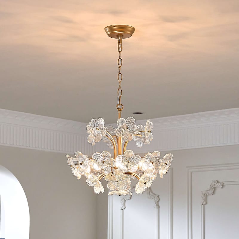 Rosa Modern 6-Light 17.7" Glam Clear Glass Flower Chandelier