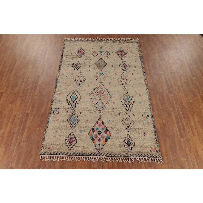 Plush Moroccan Oriental Area Rug Handmade Geometric Wool Carpet - 6'7" x 10'4"