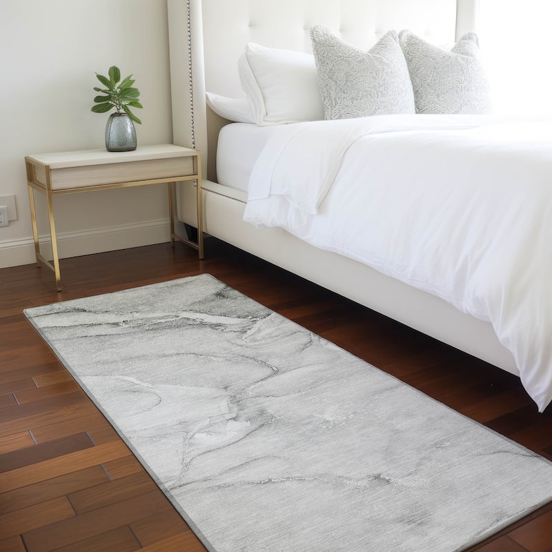 Machine Washable Indoor/ Outdoor Marble Chantille Rug - Gray - 2'3" x 7'6"