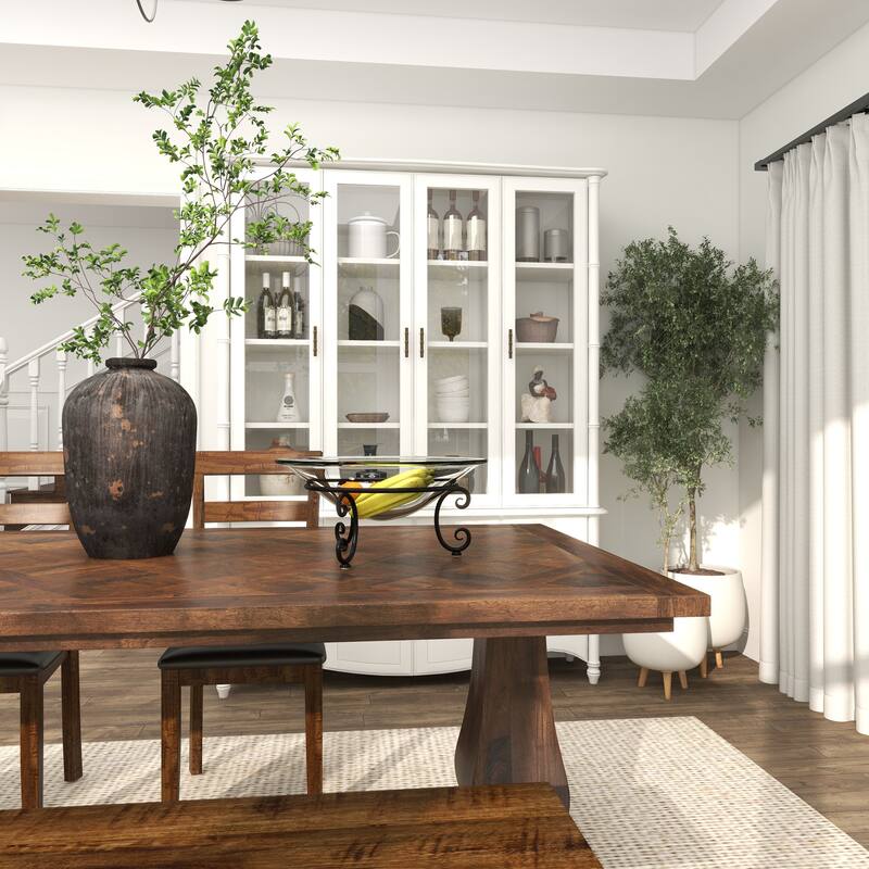 Clear Tempered Glass Kitchen Serving Bowl with Black Metal Scroll Stand