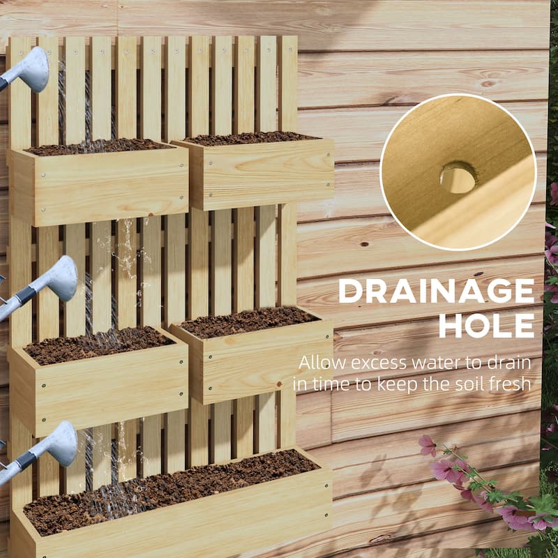 5 Box Raised Garden Bed with Trellis, 39" Tall Wall-Mounted Wood Planter Box Set with Adjustable Height,Drainage Hole