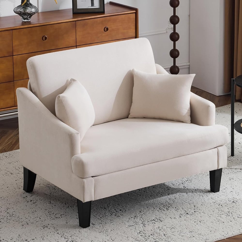 Bezseller Modern Oversized Accent Chair, 34.3'' Wide Seat Upholstered Armchair with Wood Legs and 2 Pillows