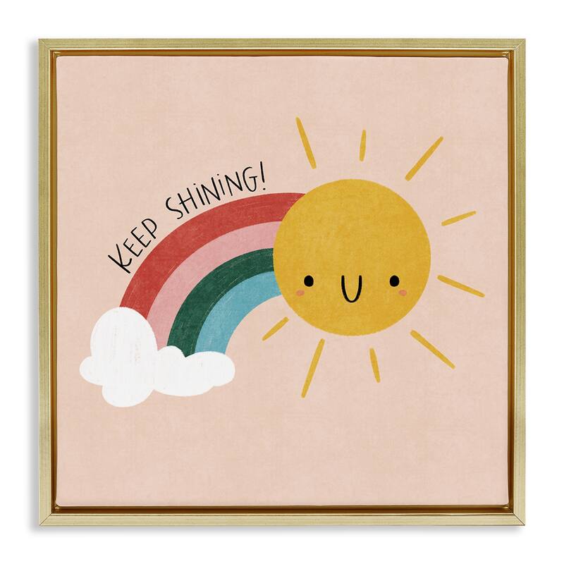 Stupell Keep Shining Inspirational Rainbow Framed Floater Canvas Wall Art Design By Sarah Hickman - 18 x 18 - Gold