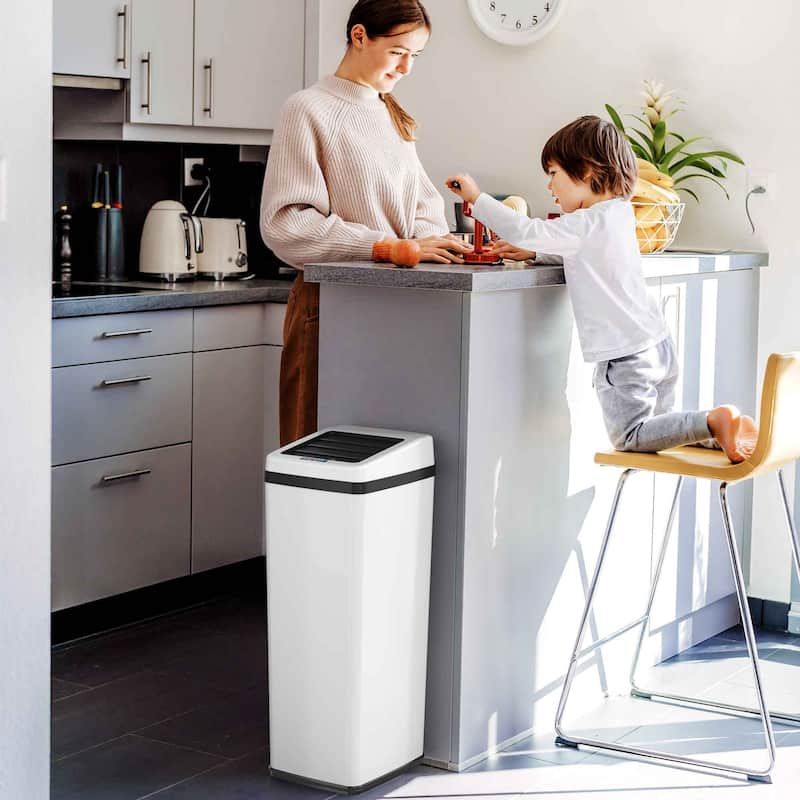 iTouchless 14 Gal White Stainless Steel Sliding Lid Sensor Trash Can