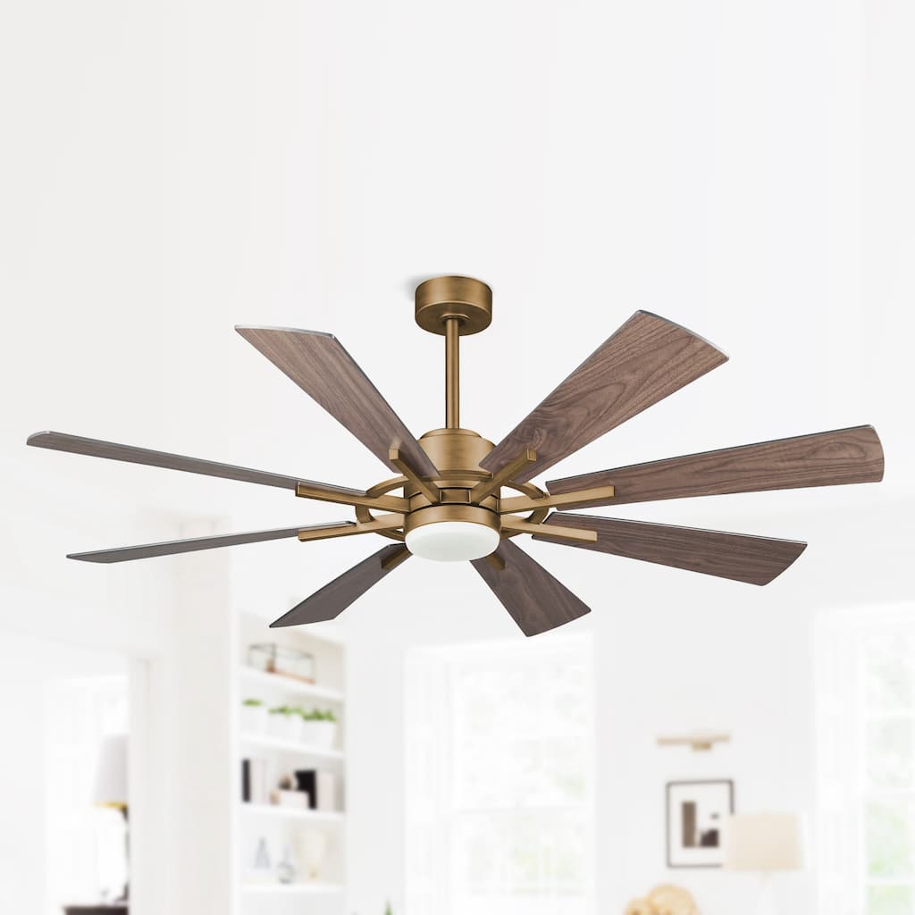 60" Antique Brass Farmhouse Windmill Ceiling Fan with Light and Remote