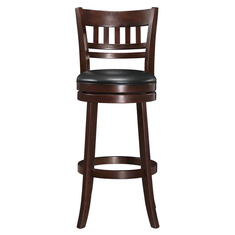 360-Degree Swivel Bar Chair - Dark Cherry Finish Solid Wood with Footrest