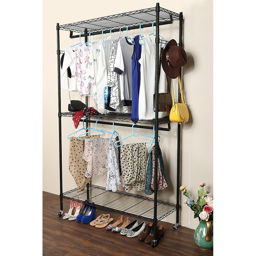 2-Tier Rod Closet Organizer Garment Rack Clothes Storage Hanger Shelf - Bed  Bath & Beyond - 31990250