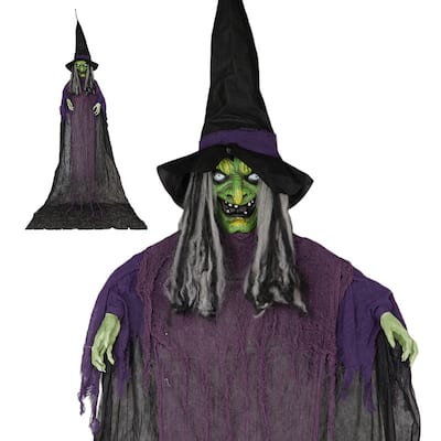11.8FT Hanging Witch With Sound Activation Function Animated Halloween Decorations