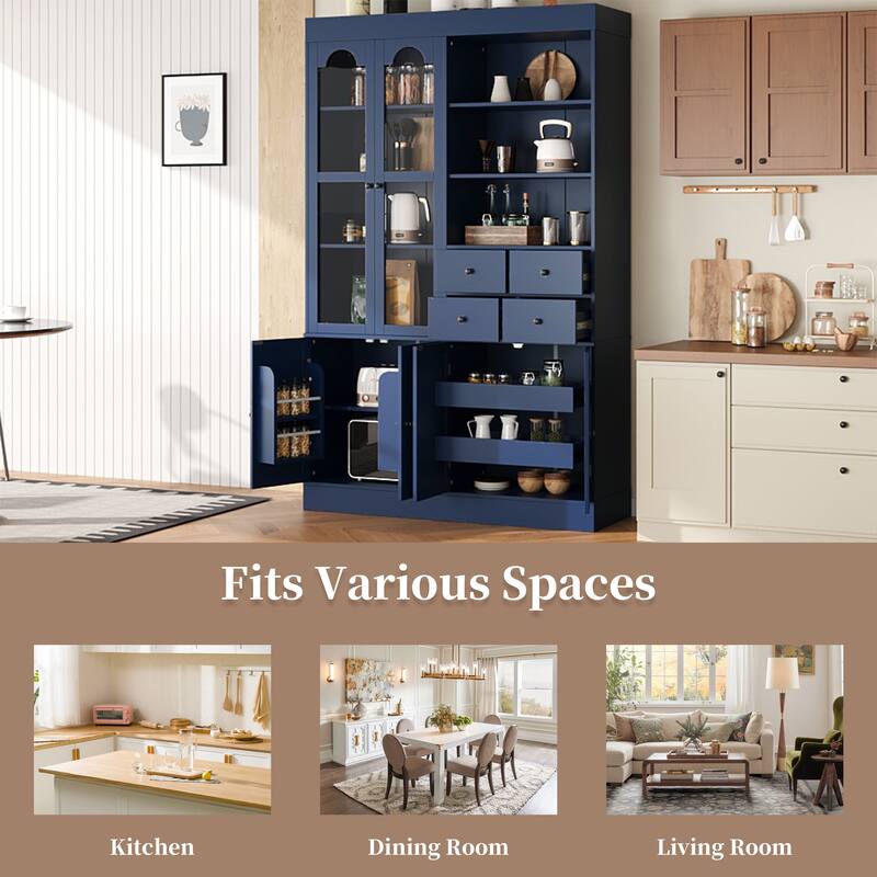 75" Freestanding Buffet with Hutch, Tall Kitchen Pantry Cabinet with Drawers, Shelves and Pull-out Trays for Maximized Storage