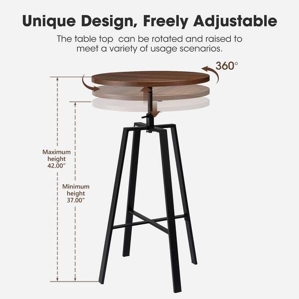 dimension image slide 3 of 5, Glitzhome Modern 3-Piece Adjustable Bar Table Faux Leather Stool Pub Sets