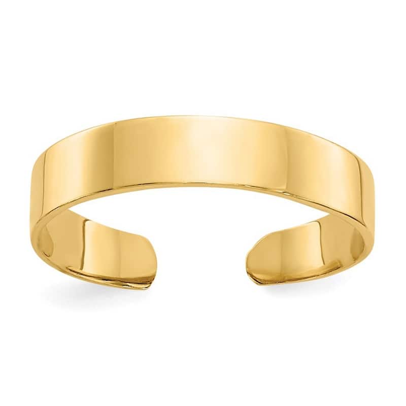 Curata 14 karat Yellow or White Gold Adjustable 6mm Wide Polish Flat Band Toe Ring - Yellow