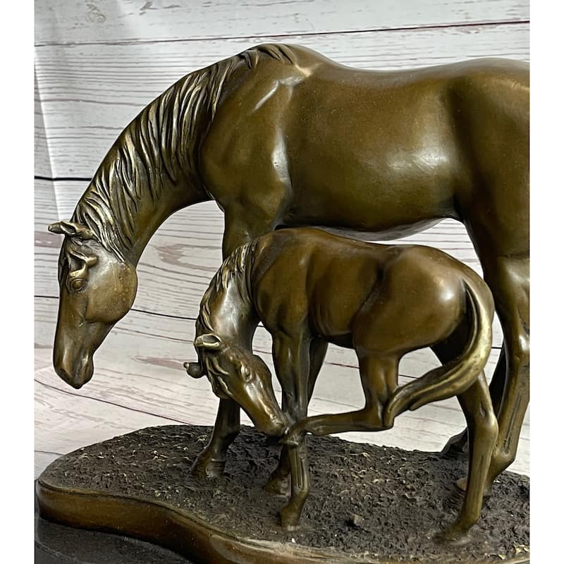Signed Original Miguel Lopez Mother Mare Horse Bronze Sculpture Marble Statue
