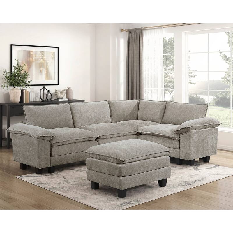 Modern Style Ottoman with Chenille Fabric and Durable Plywood Frame for Contemporary Living Rooms