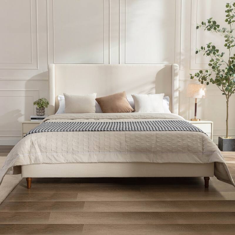 Elegant Upholstered Bed with Wingbacks and No Box Spring for Relaxing