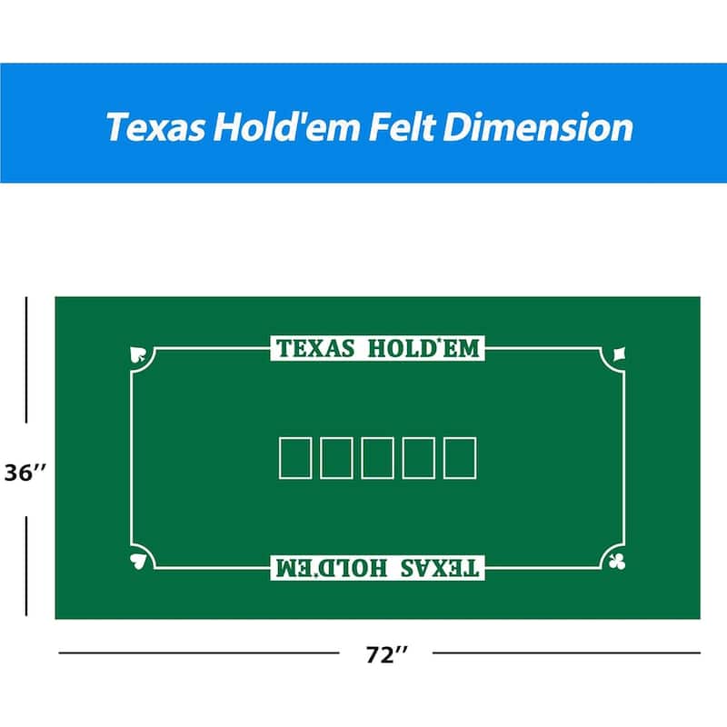 GSE™ 36"x72" Casino Texas Hold'em Poker Tabletop Layout Felt, Casino Table Top Cover Mat - Layout Felt