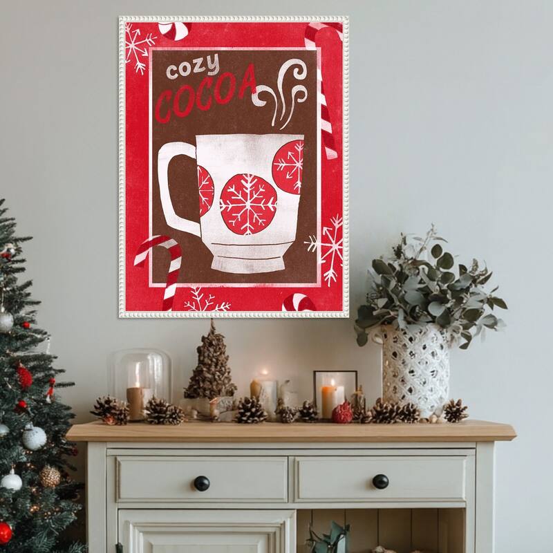 Cozy Cocoa Christmas I by June Erica Vess (23 x 30 in.), Framed Canvas Wall Art Print - Sylvie Beaded White
