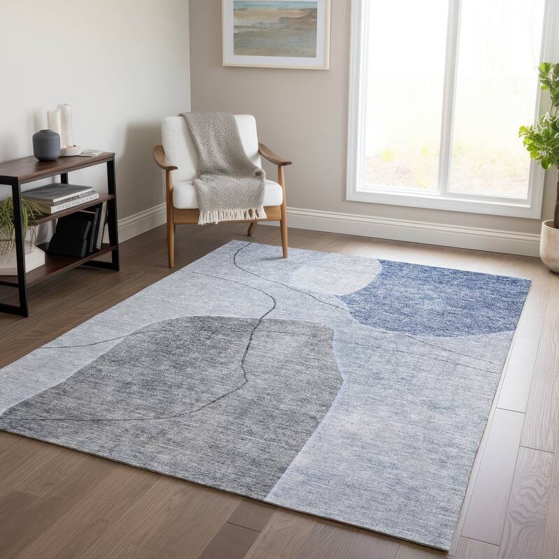 Machine Washable Indoor/ Outdoor Chantille Abstract Contemporary Rug - Blue - 8' x 10'