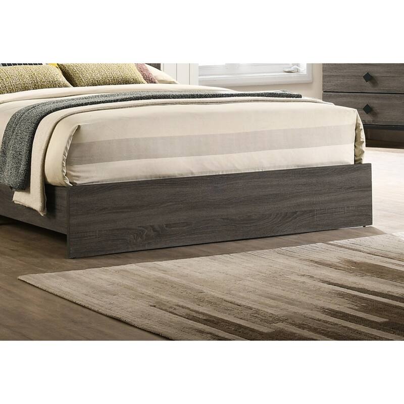 Queen Size Upholstered Bed with Rubberwood Frame and Gray Fabric Headboard