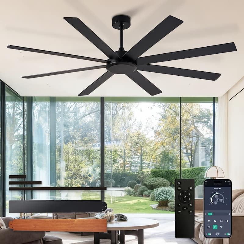 Large Ceiling Fan without Light - 8-Blade, Remote App Control, Dimmable 3CCT LED, Quiet DC Motor​