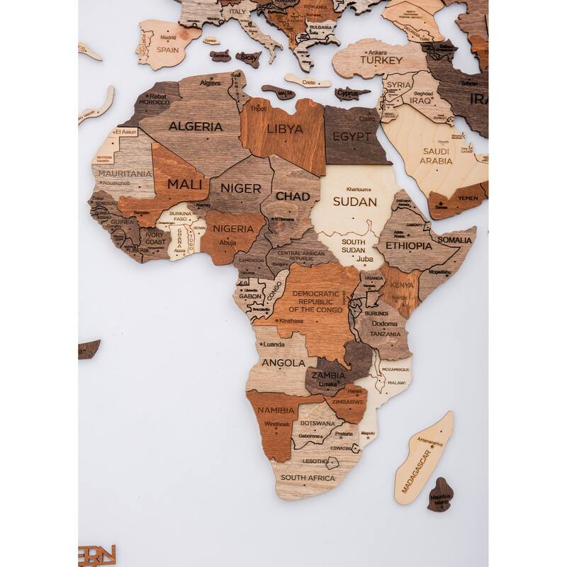 HomeRoots 24" X 39" Brown and Beige Wood World Map Hanging Dimensional Sculpture