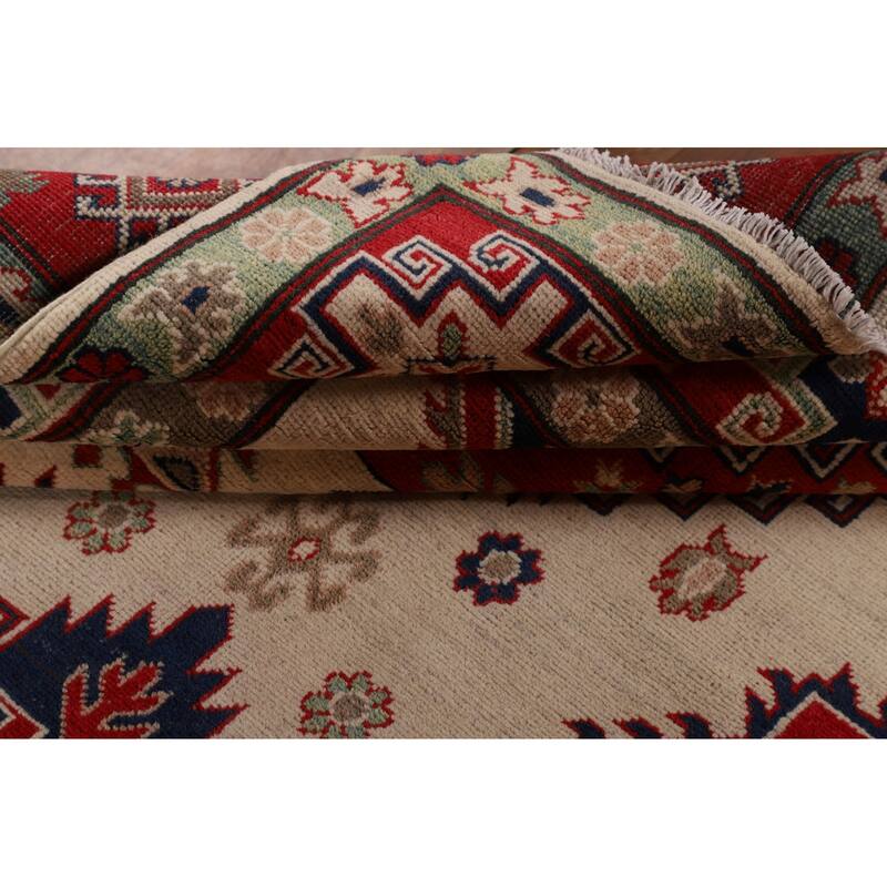 Ivory Kazak Oriental Area Rug Hand-Knotted Wool Carpet - 6'7" x 9'8"
