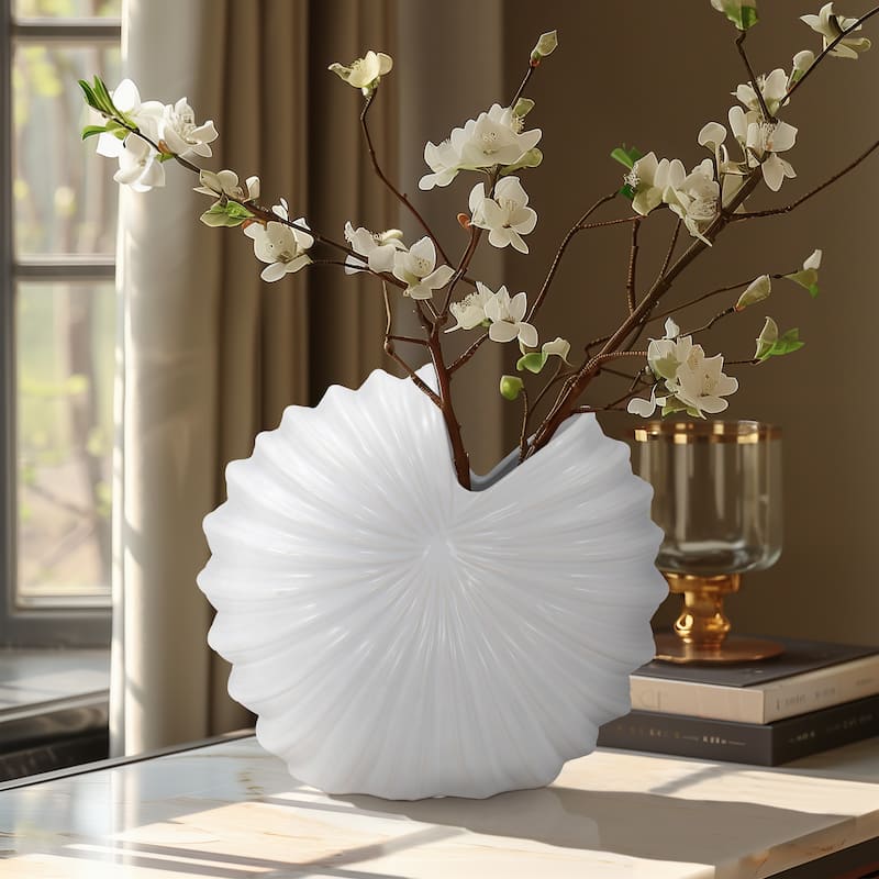 Sagebrook Home Ceramic Shell Vase, White Finish,Coastal Nautical - 12" x 5" x 12"
