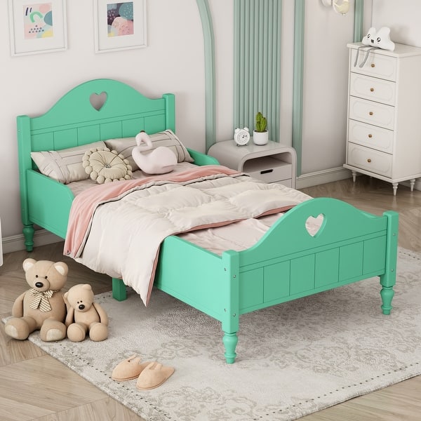 slide 2 of 14, Girl's Princess Twin Size Bed Frame with Macaron Colors, Safety Rails, Headboard and Footboard for Toddlers, Seasoft Green Seasoft Green