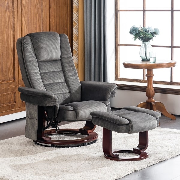 slide 2 of 16, Mcombo Recliner Chair with Ottoman, Fabric Massage Swivel Chair Grey