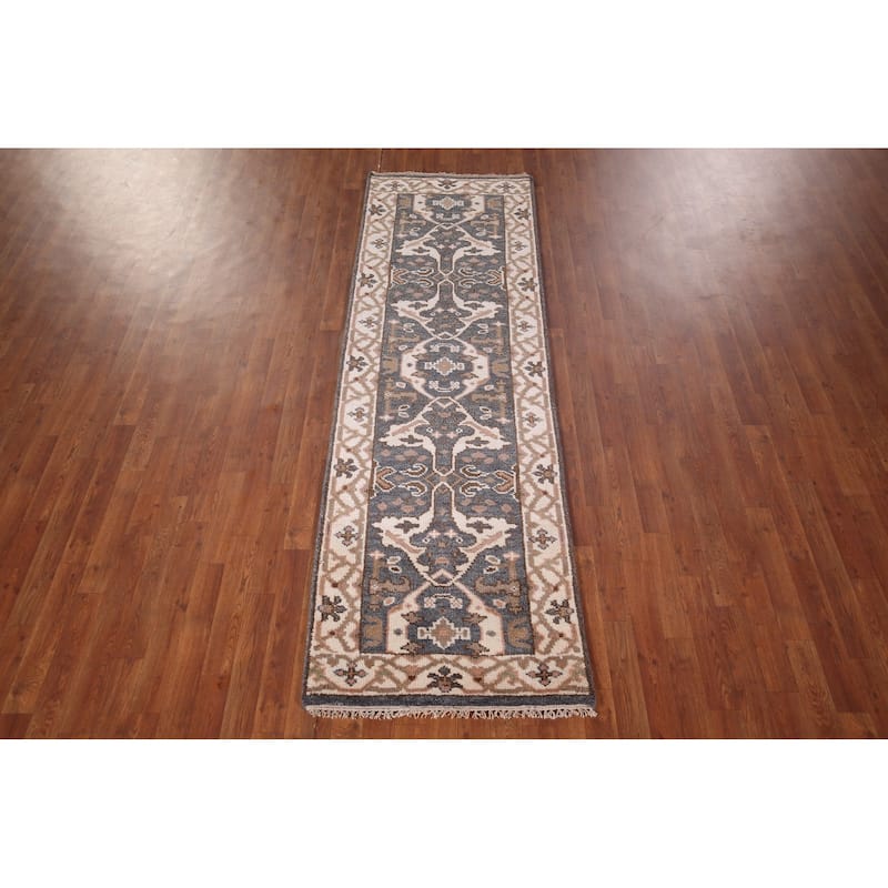 Oushak Oriental Runner Rug Handmade Blue Wool Carpet - 2'7"x 8'5"