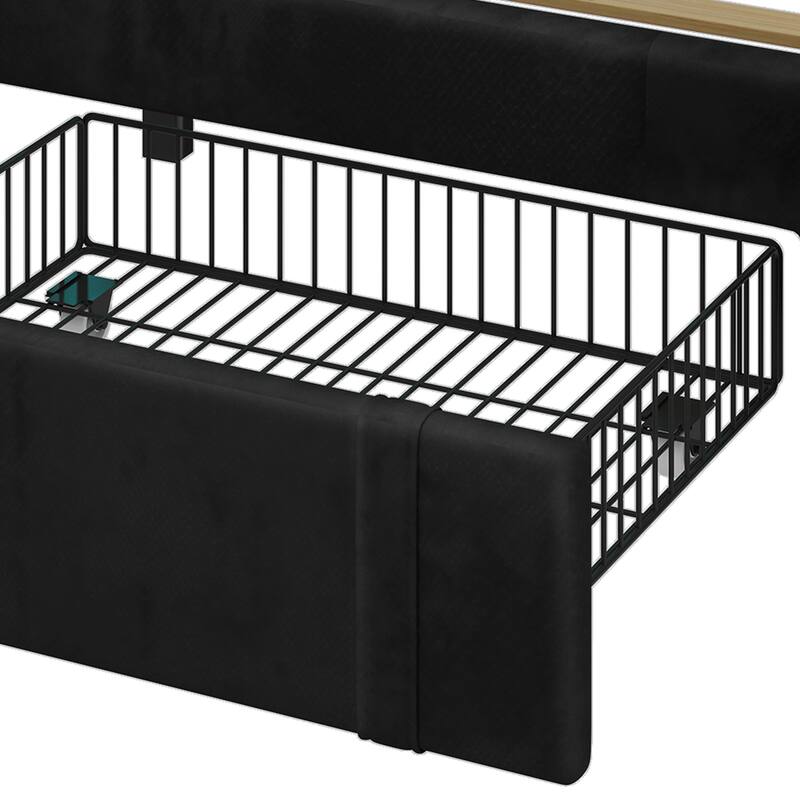 Moasis Velvet Upholstered Platform Bed, Bed Frame with Adjustable Headboard and 4 Storage Drawers