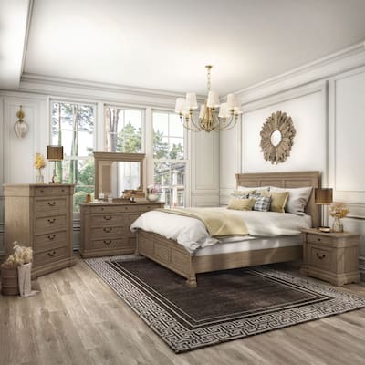 Furniture of America Wacine 6-Piece Weathered Grey Solid Wood Panel Bedroom Set