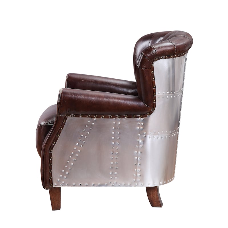 Bailee Vintage Brown Button-Tufted Accent Chair with Nailheads