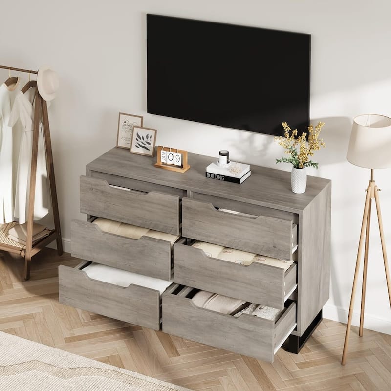 Farmhouse Freestanding Double 6 Drawer Dresser for Bedroom, Living Room, Hallway