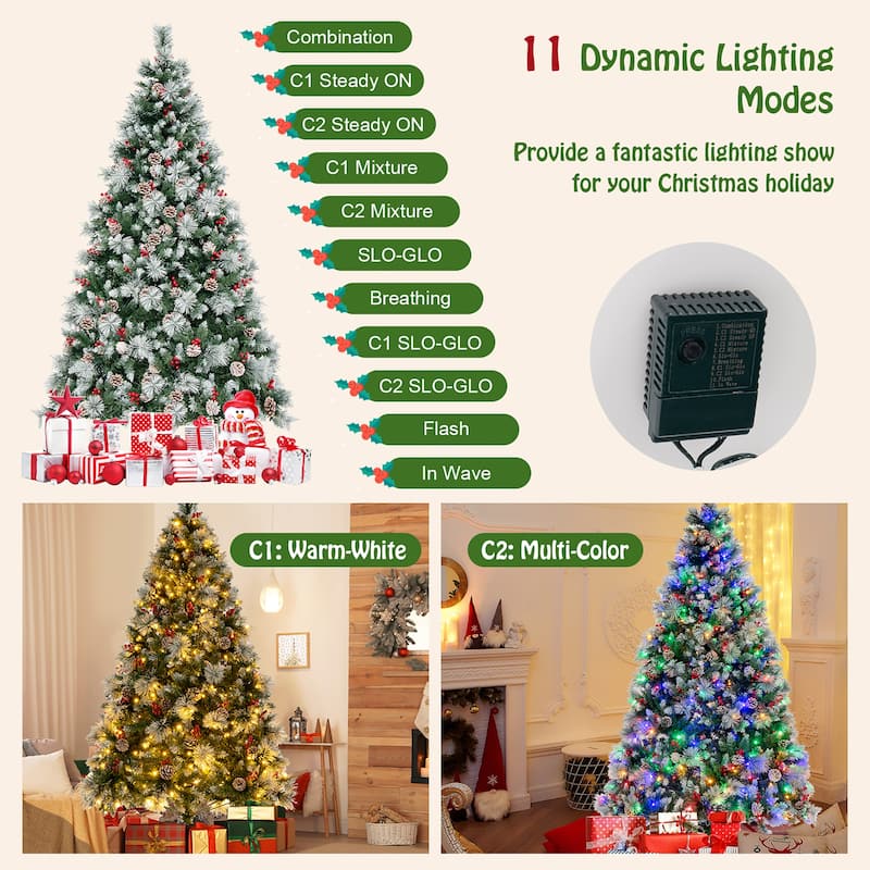 Gymax 7 FT Pre-Lit Artificial Christmas Tree Hinged Xmas Tree w/ 400