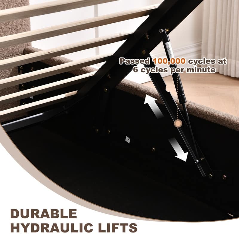 Modern Upholstered Lift-Up Storage Platform Bed with Headboard