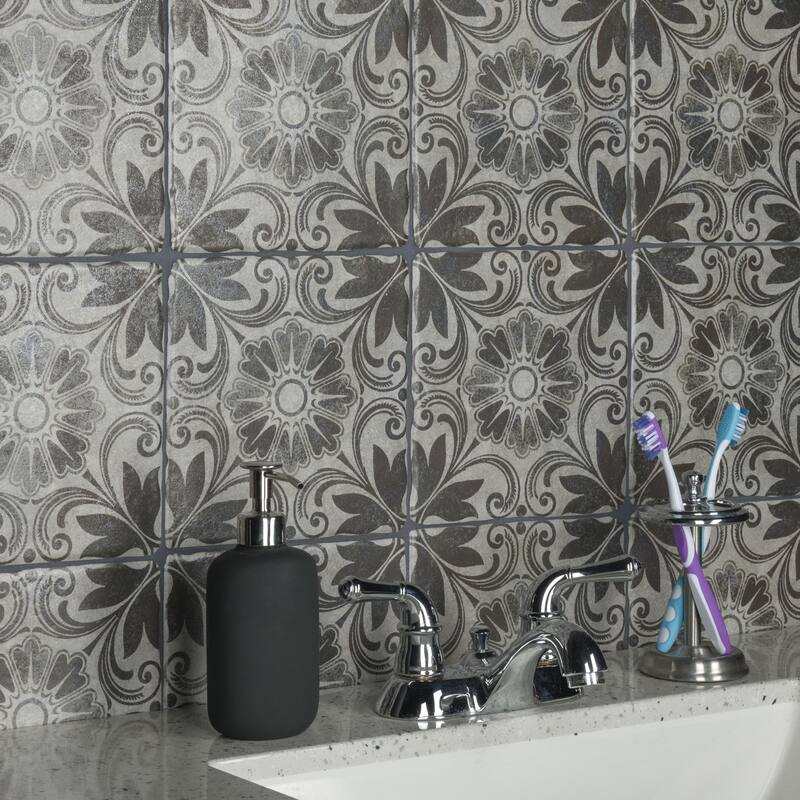 Merola Tile Costa Cendra Decor Dahlia 7-3/4" x 7-3/4" Ceramic Floor and Wall Tile