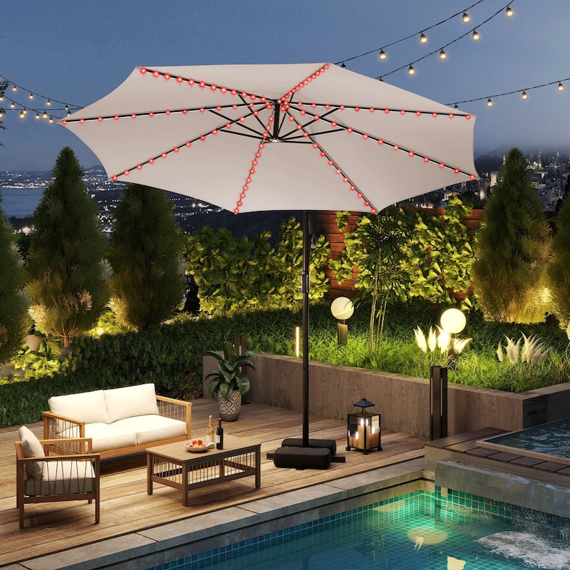 Costway 10 FT Solar Offset Hanging Umbrella with Base Patio Cantilever