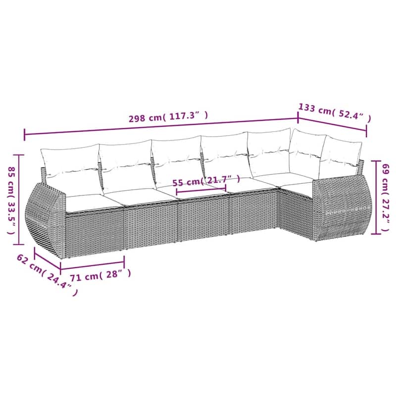 vidaXL Patio Sofa Set with Cushions Outdoor Conversation Furniture Poly Rattan - 24.4 x 24.4 x 27.2