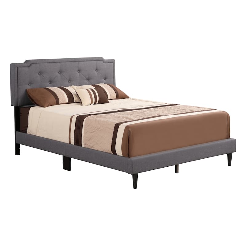 Queen Size Fabric Platform Bed with Adjustable Headboard and Slat Support